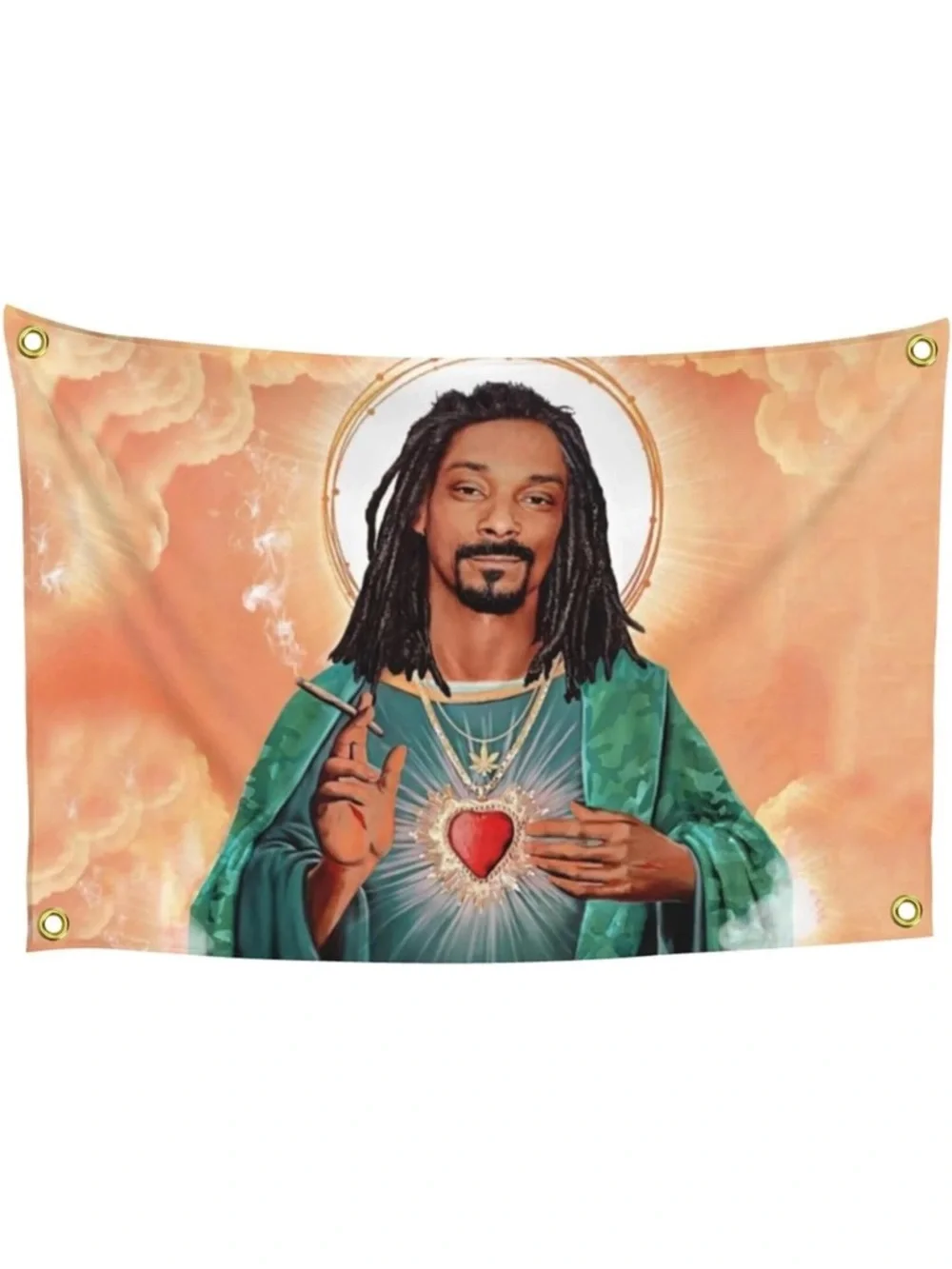 Spiritual Heart Wall Tapestry in Peach and Teal.